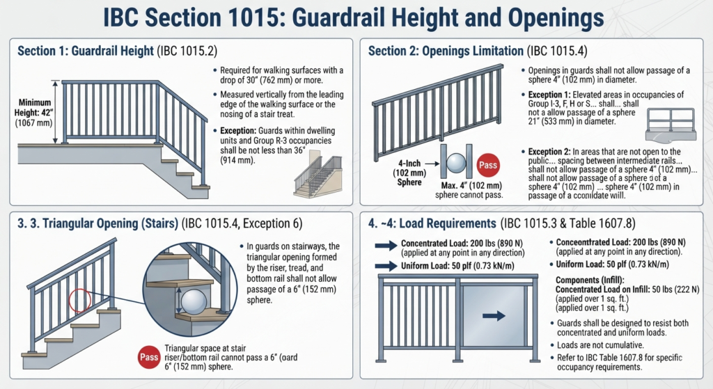Guardrail Height and Openings (IBC Section 1015)