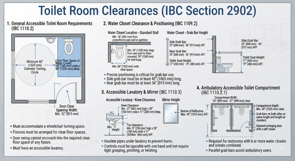 Toilet Room Clearances (IBC Section 2902)