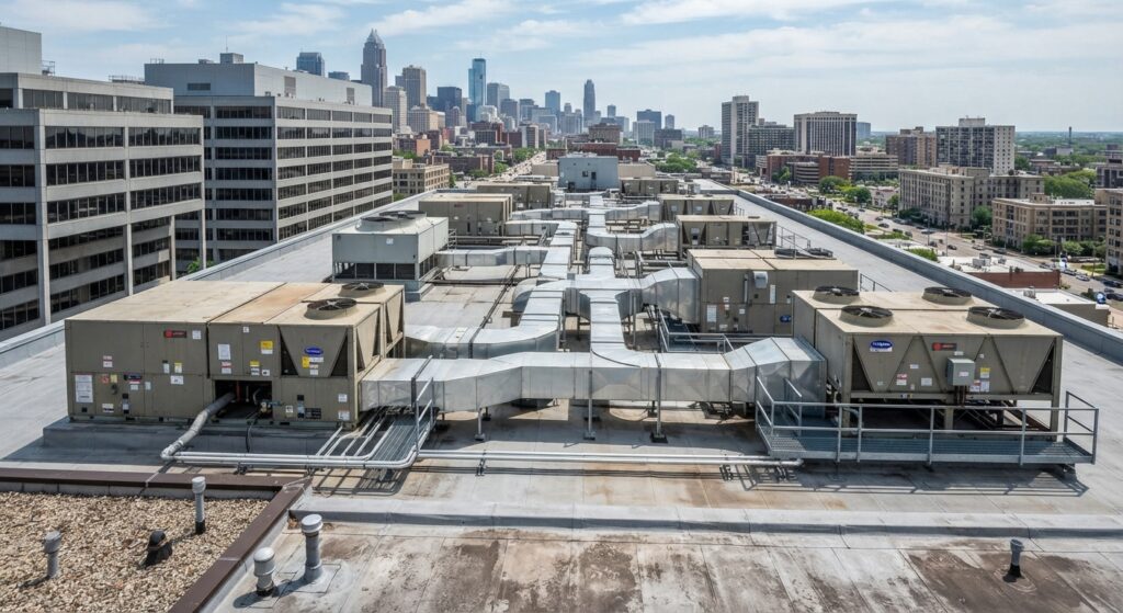 Commercial building rooftop HVAC system