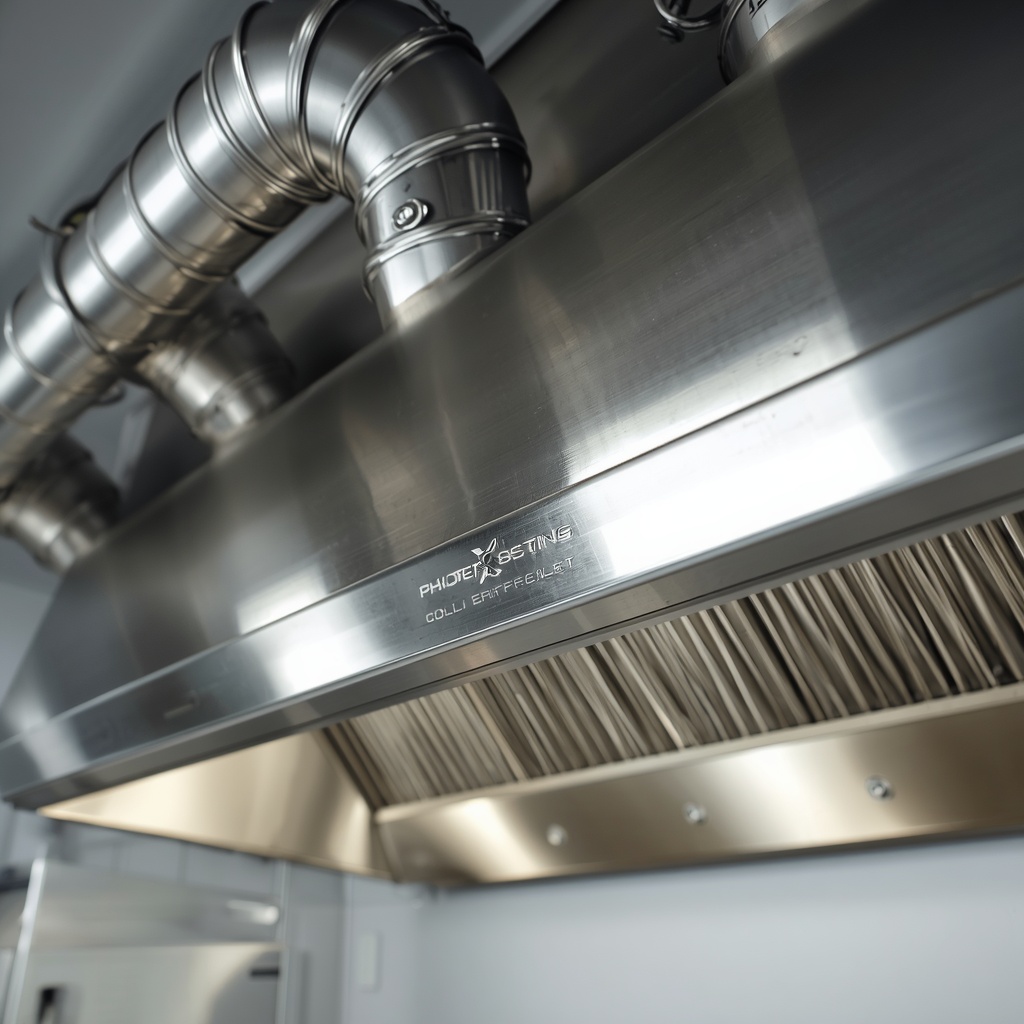Commercial kitchen ventilation hood with ductwork