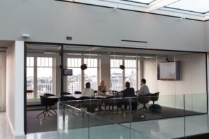 Smart meeting room with video conferencing and touchscreen controls