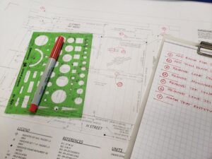 Fire door inspection log and maintenance checklist on a clipboard