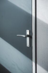 Accessible fire door with lever handle and clear opening width