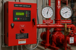Fire pump controller and pressure gauges