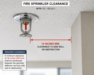 Fire sprinkler head with 18-inch clearance.