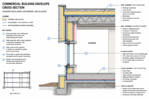 Modern commercial building with high-performance glass and insulated walls.