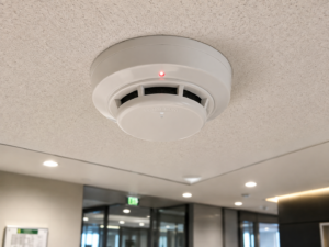 Smoke detector on a commercial building ceiling