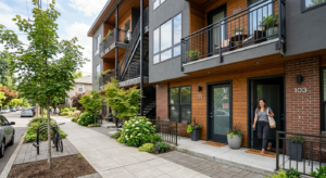 Apartment building with direct exit to outside