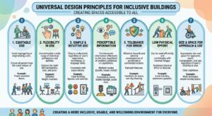 Diagram showing universal design principles for inclusive buildings