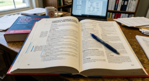 NFPA 101 code book open to the interior finish section