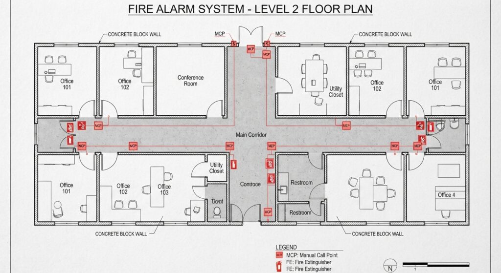 Floor plan showing manual call point locations