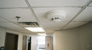 Smoke detector on a commercial building ceiling