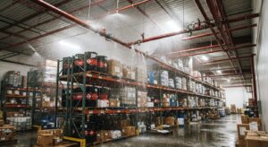 Sprinkler system in a high-hazard storage area