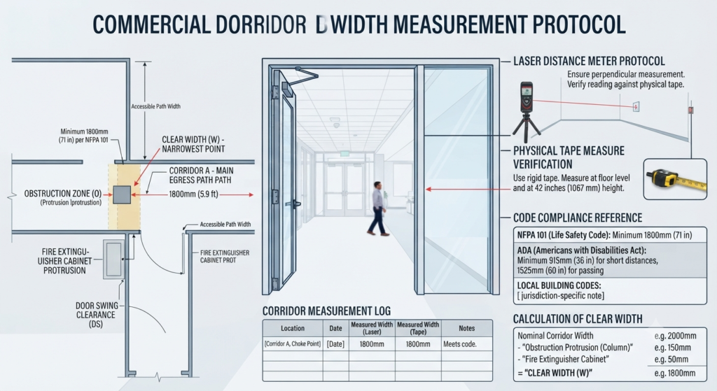Measuring door clear width in a commercial building