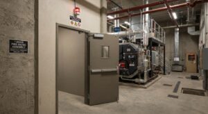 Hazardous area with 1-hour rated walls and self-closing door