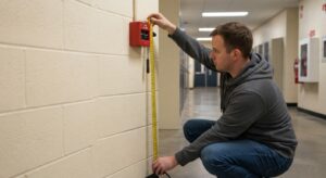Measuring the height of a manual call point