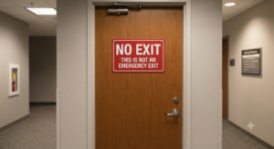 Sign stating "NO EXIT" on a door