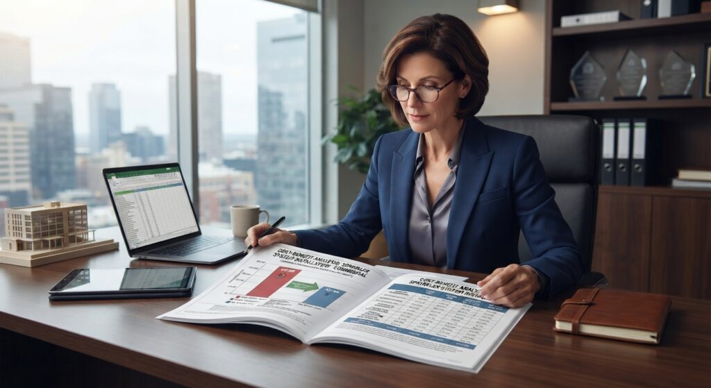 Building owner reviewing a cost-benefit analysis report