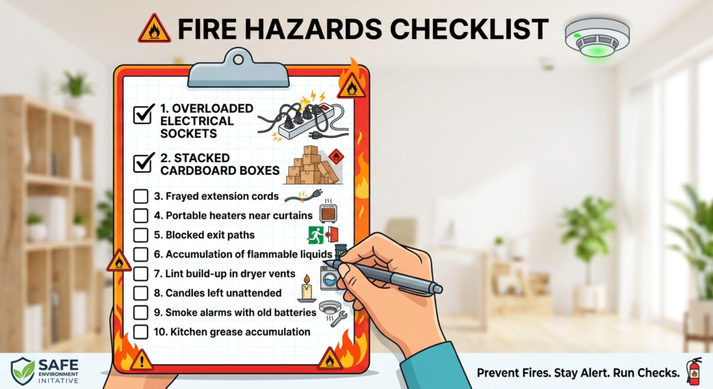 Checklist highlighting common commercial fire hazards