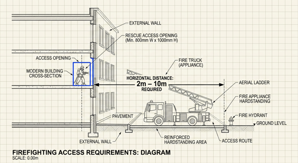 Diagram showing hardstanding dimensions and relationship to access opening