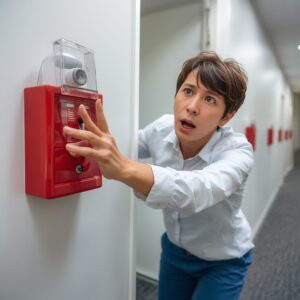 Person pulling a manual call point