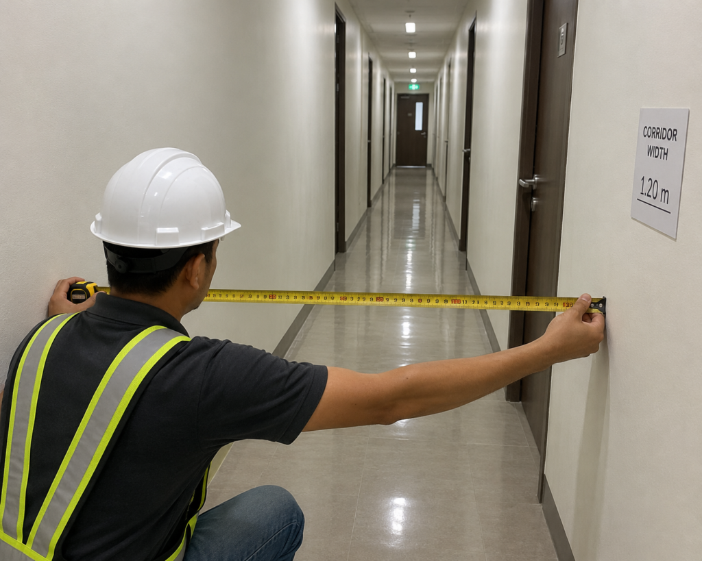 Measuring corridor width with a tape measure