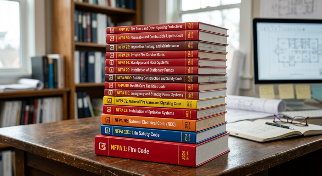 Stack of NFPA books.