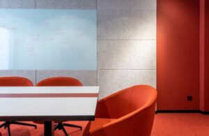 Acoustic wall panels in a modern conference room