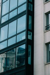 High-performance glass on a modern commercial building