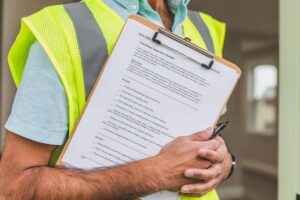 Fire safety maintenance checklist on a clipboard
