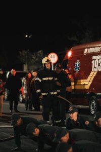 Emergency response team with vests and hard hats
