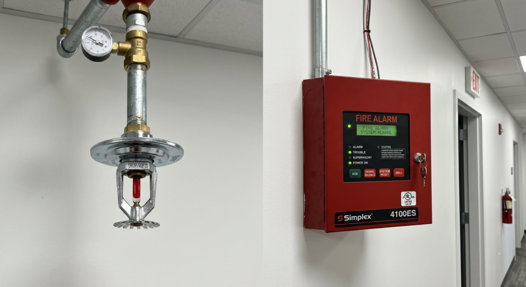 Fire sprinkler head and alarm panel