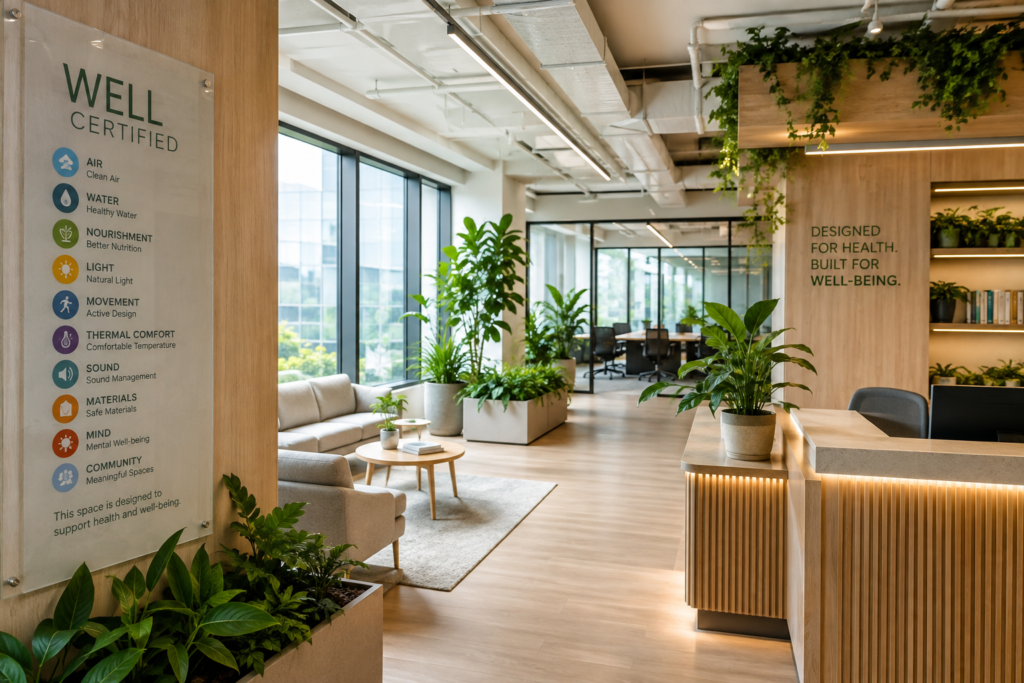 WELL-certified office interior with plants and natural light