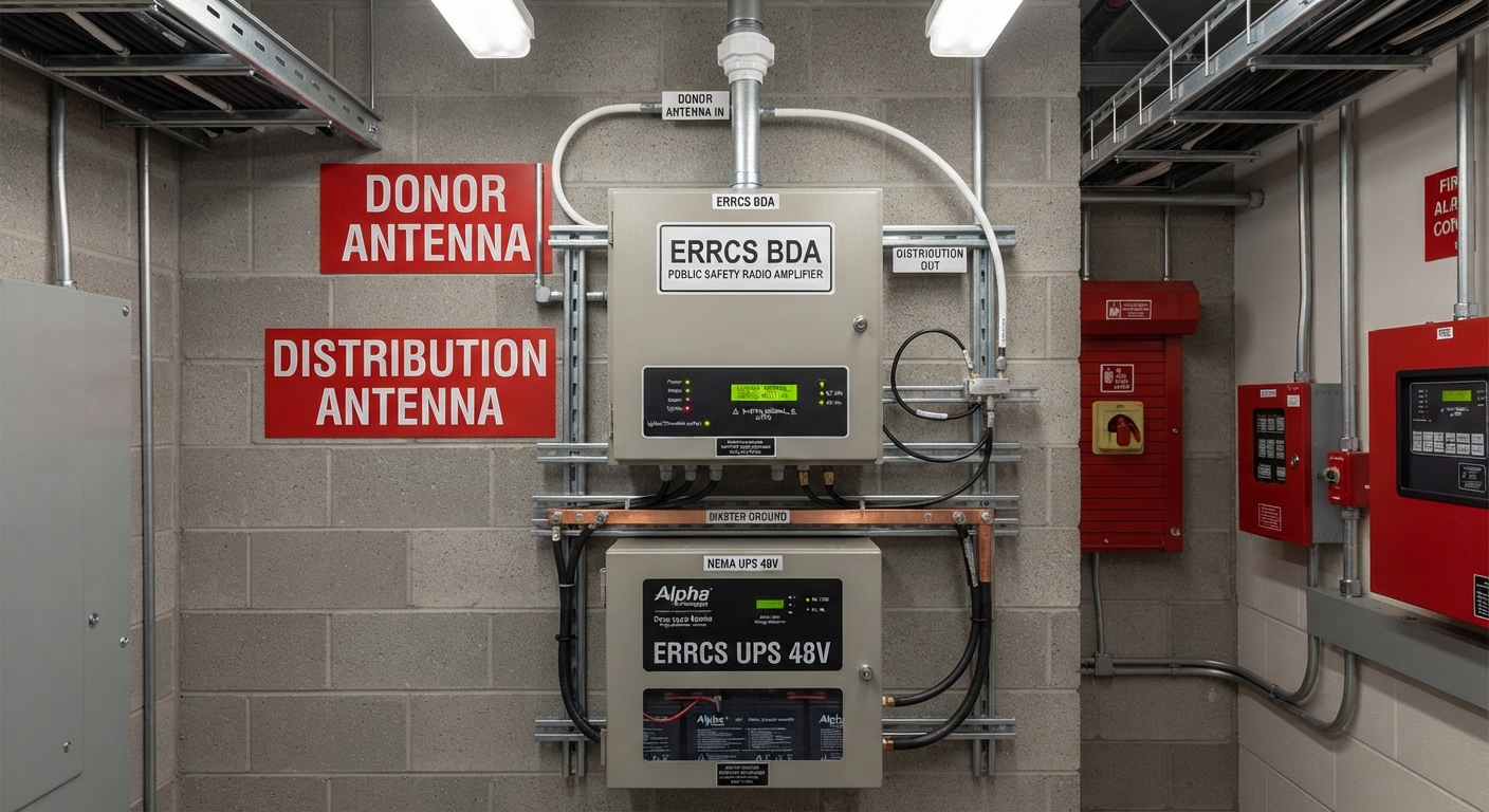 Bi-directional amplifier equipment with donor antenna and battery backup for ERRCS