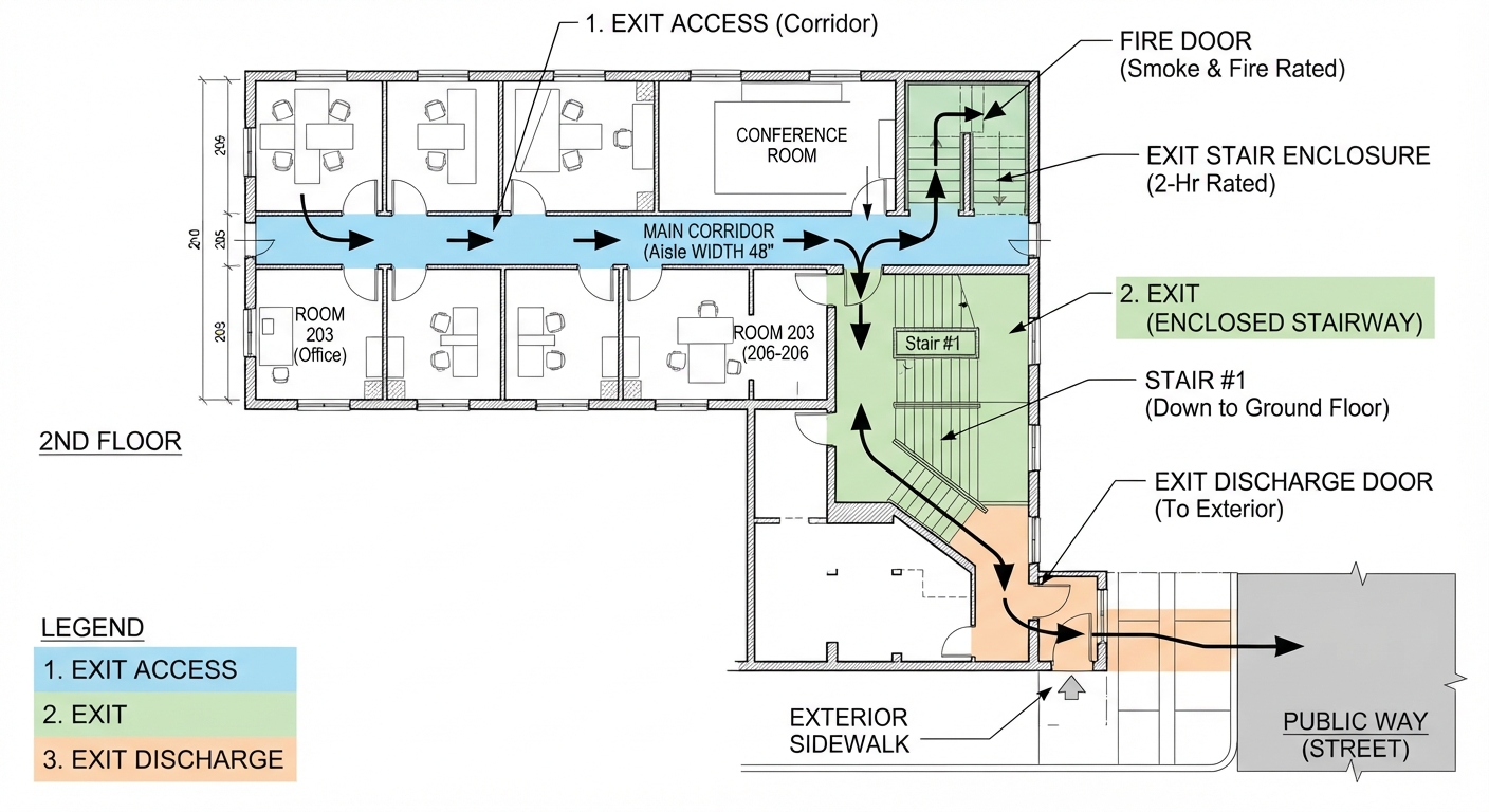 Exit Access, Exit, and Exit Discharge Explained